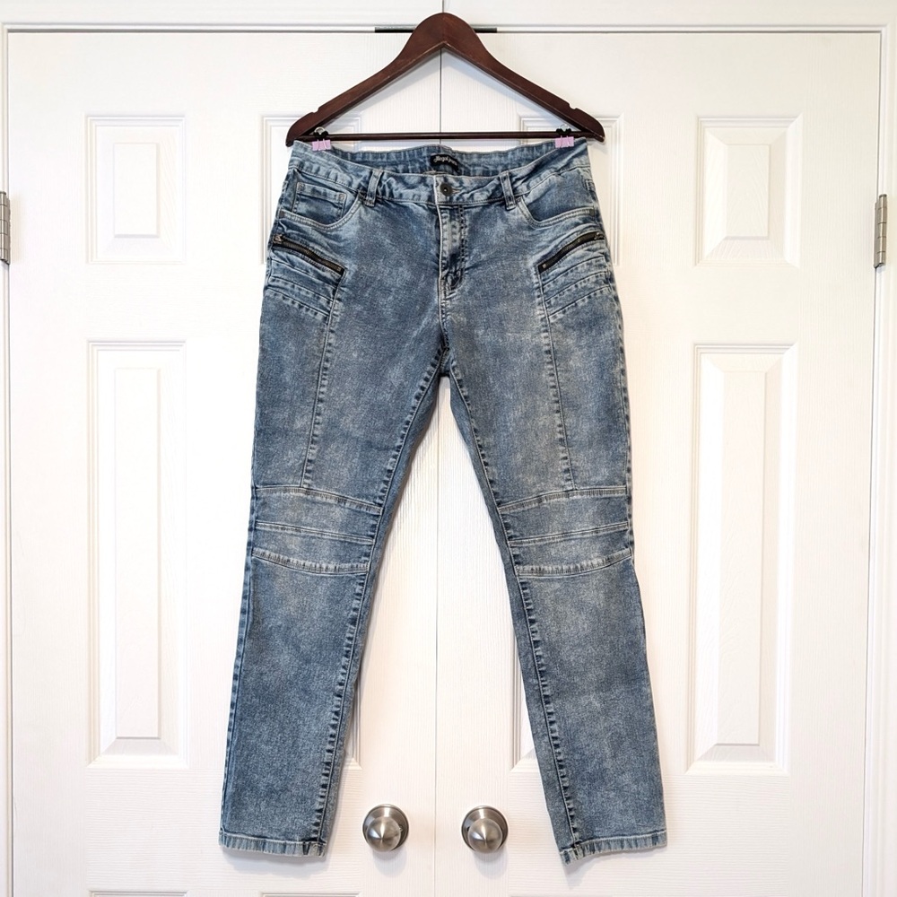 Illegal Jeans Acid Wash Moto Biker Men’s Jeans
